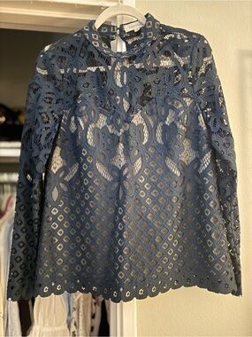 Dance & Marvel Lace Mockneck Blouse with Open Back